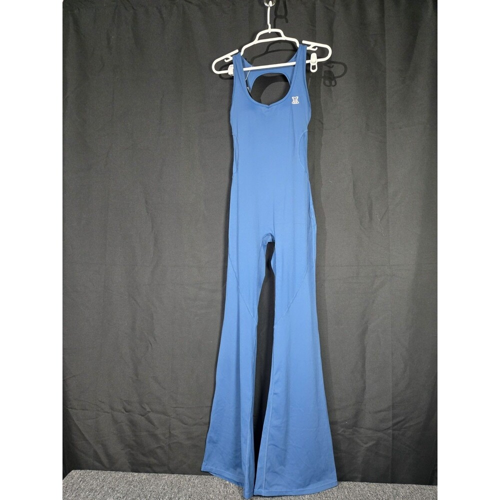 NEW Corsets By Enfajate Flared Workout Jumpsuit Womens M Blue Scrunch Butt NWT